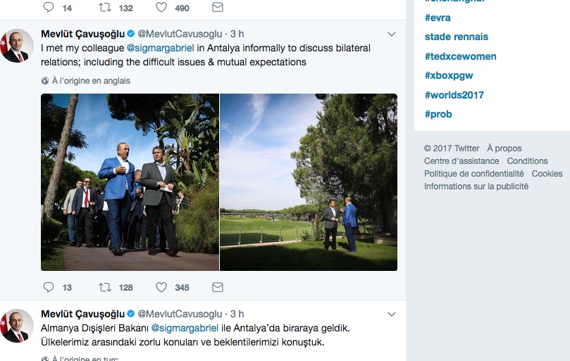 Rencontre « informelle » des ministres turc et allemand