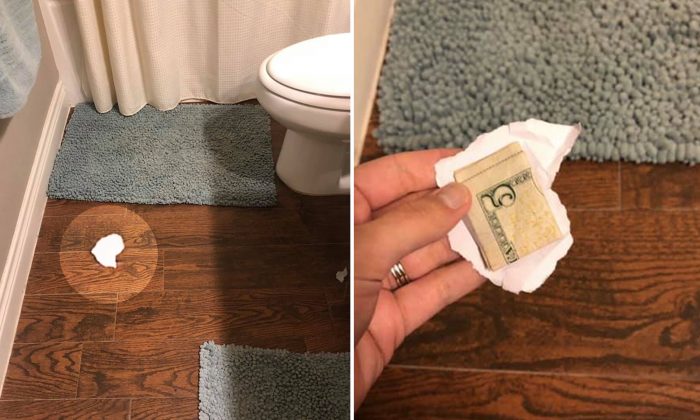 Une mère cache 5 $ sous un morceau de papier sur le sol de la salle de bain pour tester son mari et ses enfants. Devinez qui le ramasse?