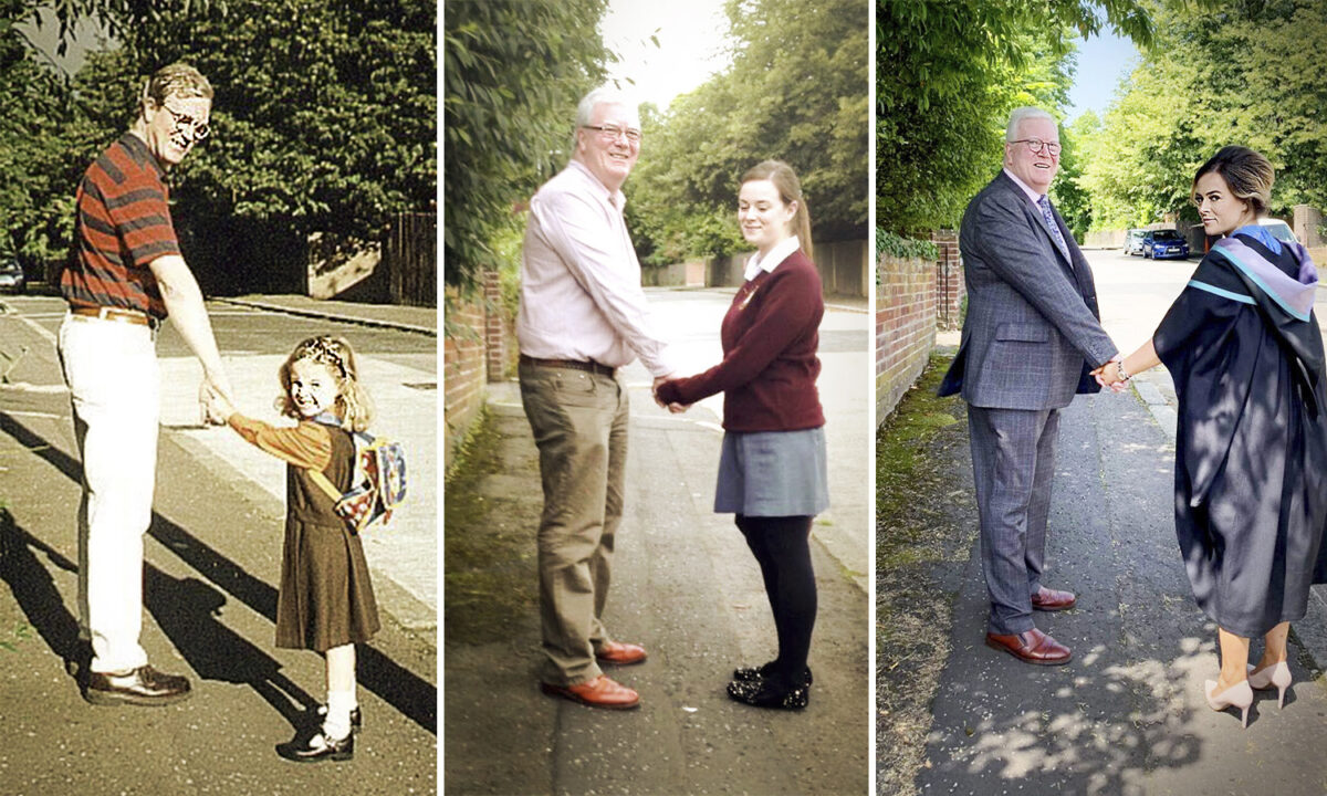 Un père et sa fille prennent la même photo à trois étapes de sa scolarité et elle devient virale