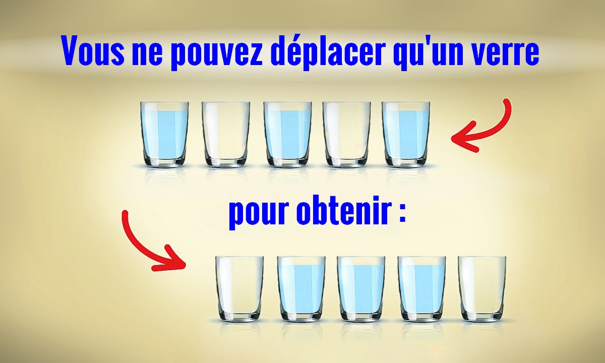 Pouvez-vous déplacer un seul verre de la rangée du haut pour reproduire la séquence de la rangée du bas ?