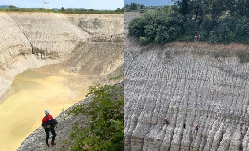 Isère : sauvetage spectaculaire d&rsquo;un labrador bloqué au milieu des falaises abruptes d&rsquo;une gravière