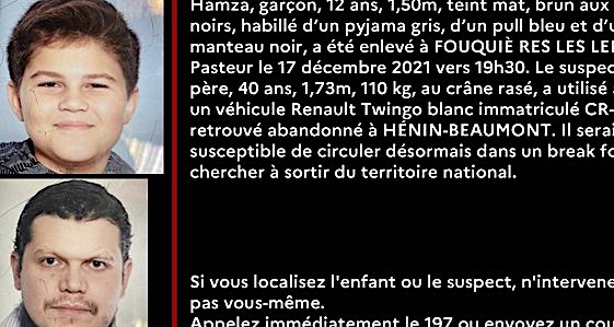 Plan « alerte-enlèvement » pour retrouver Hamza 12 ans, enlevé à Fouquières-lès-Lens dans le Pas-de-Calais