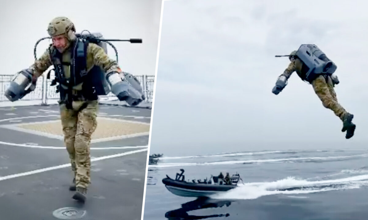 [Vidéo] Séquence révolutionnaire d&rsquo;un décollage en « jet suit », la tenue volante testée par la Royal Navy