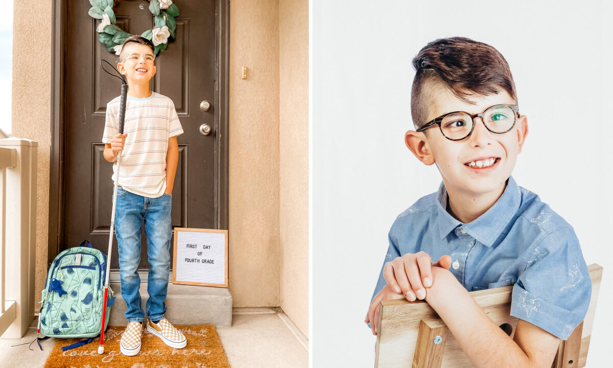 Cet garçon de dix ans né aveugle ne se pose pas de questions : il aime faire du vélo, du ski et jouer du piano