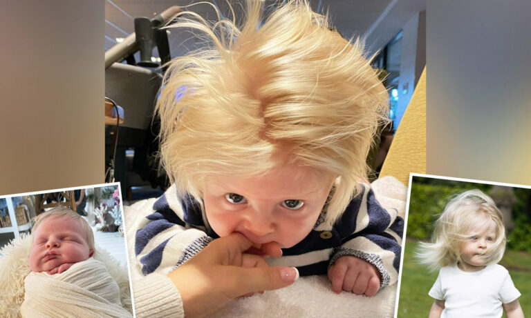 Les photos d’un bébé né avec une tête garnie de cheveux blonds font le tour du monde et il devient une « petite vedette »