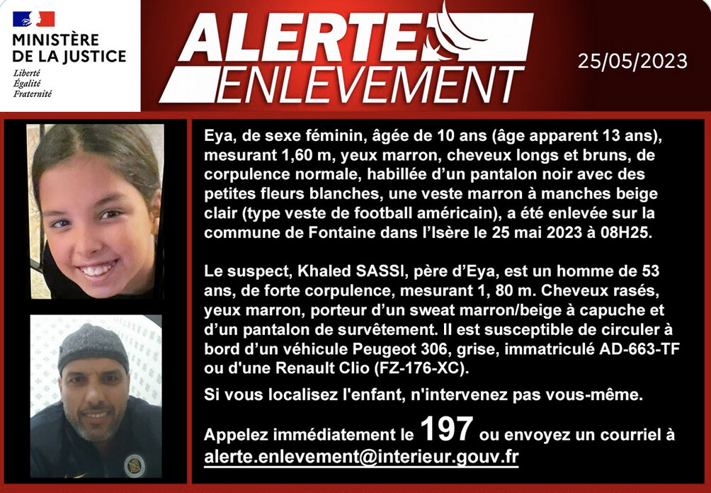 Isère: une fillette de 10 ans enlevée par son père, l’alerte enlèvement déclenchée