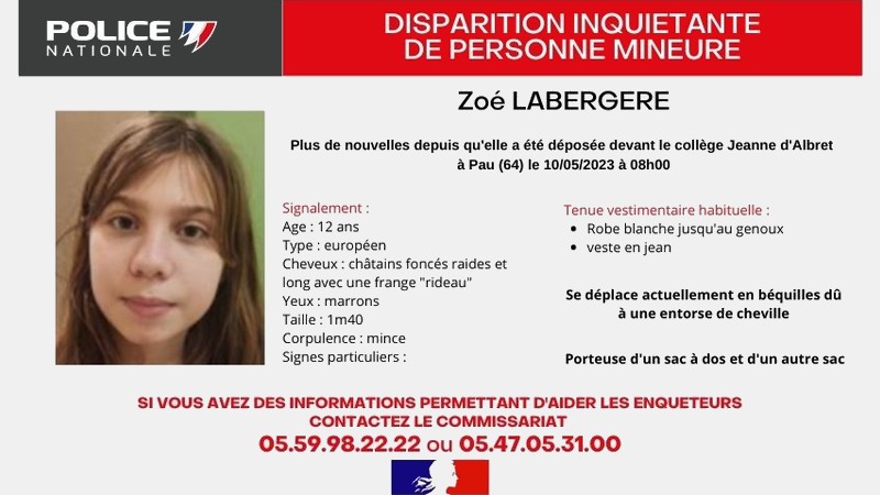 Un appel à témoins lancé après la disparition d&rsquo;une fille de 12 ans à Pau dans les Pyrénées-Atlantiques