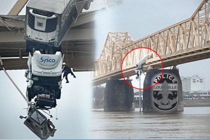 La conductrice d&rsquo;un camion semi-remorque bascule sur un pont de 21 mètres au-dessus de la rivière Ohio, puis un pompier héroïque a fait ceci