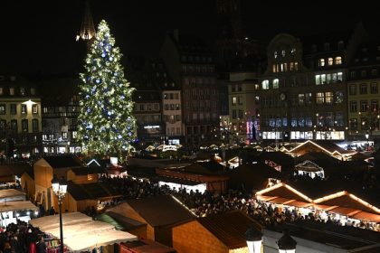 Strasbourg : la décoration du sapin de Noël, avec sa guirlande de feuilles blanches, laisse perplexe
