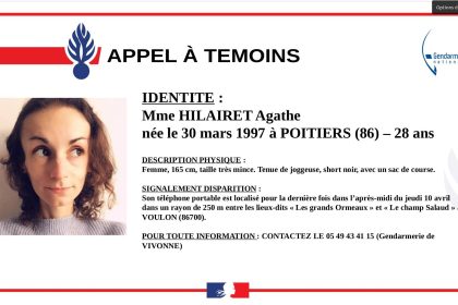 Disparition d&rsquo;Agathe Hilairet : les recherches pour retrouver la joggeuse ont repris dans la Vienne
