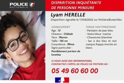 Poitiers : enquête ouverte pour « disparition inquiétante » d&rsquo;un adolescent de 12 ans